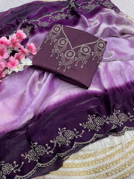 Sleek Purple Space Soft Silk Saree with Banglori Blouse at Manufacturer Rate 