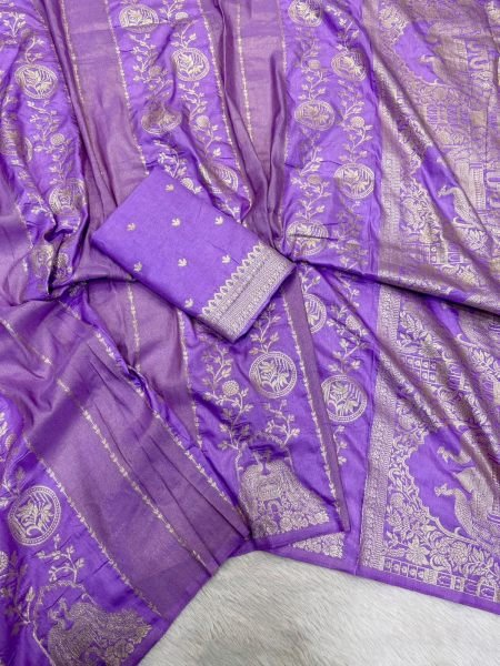 Sleek Purple Wedding Wear Crepe Khadi Cotton Silk Saree with Tassels Work Printed Cotton Sarees Wholesale