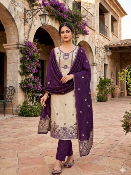 Sleek Purple Women Stylish Jacquard Suit with Santoon Bottom 