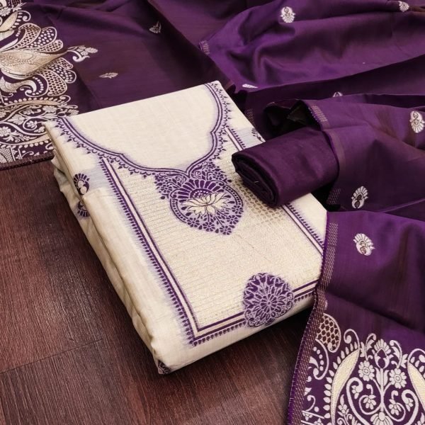 Sleek Purple Women Stylish Jacquard Suit with Santoon Bottom Color Set Matching Dress Material Wholesale