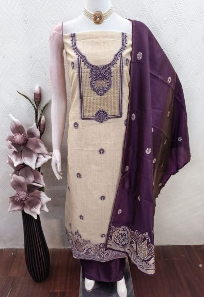 Sleek Purple Women Stylish Jacquard Suit with Santoon Bottom Color Set Matching Dress Material Wholesale