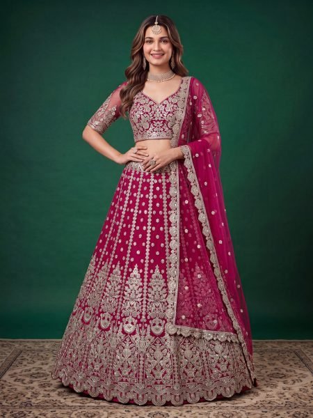 Sleek Rani Pink Bridal Soft Net Lehenga with Zari Dori and Sequins Embroidery Bridal Lehenga Choli