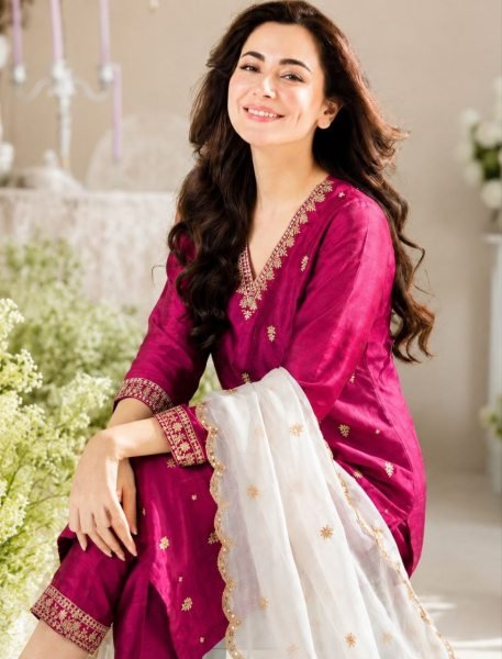 Sleek Rani Pink Designer Vichitra Silk Kurti Set with Embroidered Star Georgette Dupatta Embroidery Kurtis 
