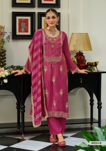 Sleek Rani Pink Pure Viscose Simar Work Top with Matching Dupatta and Silk Pant Churidar Salwar Suits Wholesale