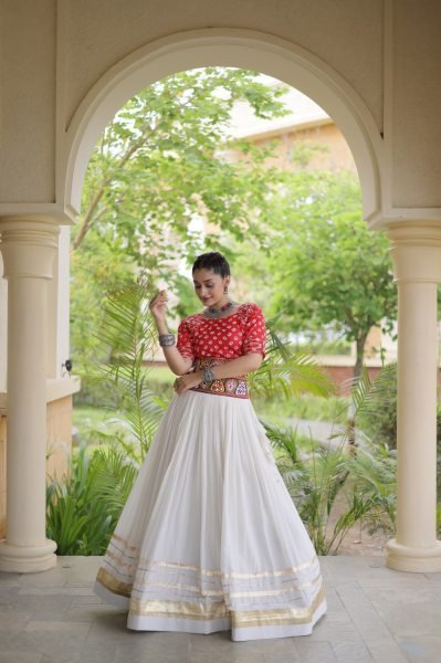 Sleek Red Boutique Cora Cotton Lehenga Set with Gamthi Embroidery Work For Navrati Navratri Lehnega Choli
