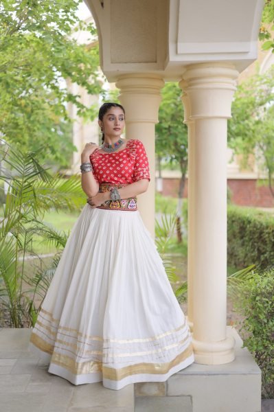 Sleek Red Boutique Cora Cotton Lehenga Set with Gamthi Embroidery Work For Navrati Navratri Lehnega Choli