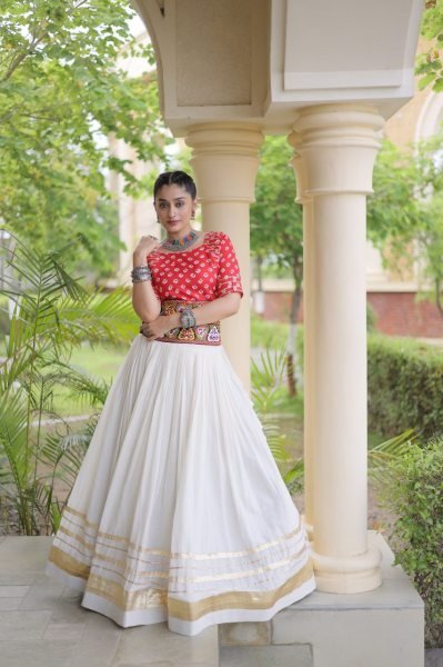Sleek Red Boutique Cora Cotton Lehenga Set with Gamthi Embroidery Work For Navrati Navratri Lehnega Choli