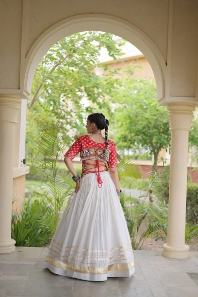 Sleek Red Boutique Cora Cotton Lehenga Set with Gamthi Embroidery Work For Navrati Navratri Lehnega Choli
