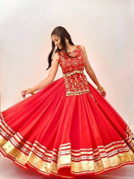 Sleek Red Fully Stitched Faux Georgette Lehenga Choli with Real Mirror Work at Wholesale Rate Designer Lehenga Choli