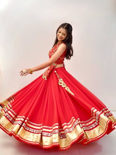 Sleek Red Fully Stitched Faux Georgette Lehenga Choli with Real Mirror Work at Wholesale Rate Designer Lehenga Choli