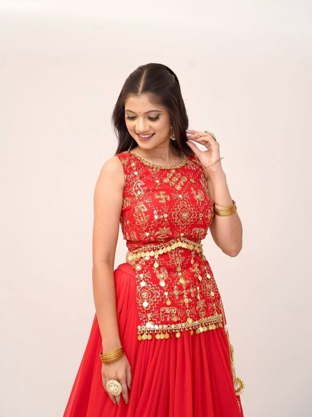 Sleek Red Fully Stitched Faux Georgette Lehenga Choli with Real Mirror Work at Wholesale Rate Designer Lehenga Choli