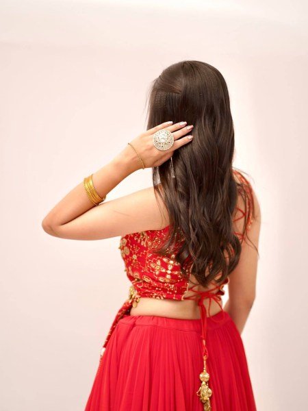 Sleek Red Fully Stitched Faux Georgette Lehenga Choli with Real Mirror Work at Wholesale Rate Designer Lehenga Choli