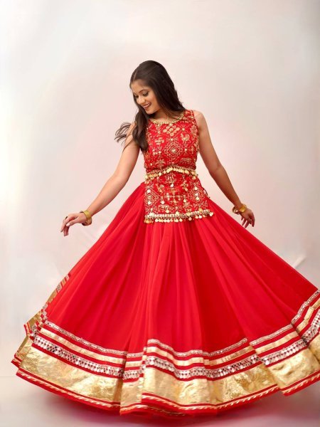 Sleek Red Fully Stitched Faux Georgette Lehenga Choli with Real Mirror Work at Wholesale Rate Designer Lehenga Choli