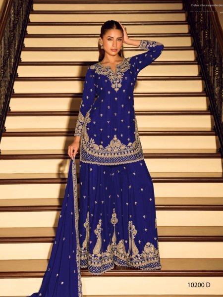 Sleek Royal Blue Premium Beads Work Palazzo Suit at Wholesale Rate 