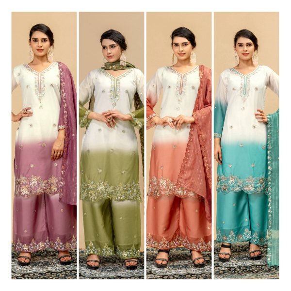 Sleek Turquoise Collection with Premium Georgette Kurti and Embroidered Zari Weaving Dupatta Ready To Wear Collection