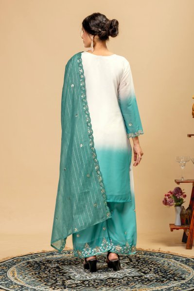 Sleek Turquoise Collection with Premium Georgette Kurti and Embroidered Zari Weaving Dupatta Ready To Wear Collection
