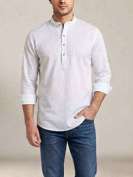 Sleek White Heavy Cotton Men's Ethnic Short Kurta for Festive Wear 