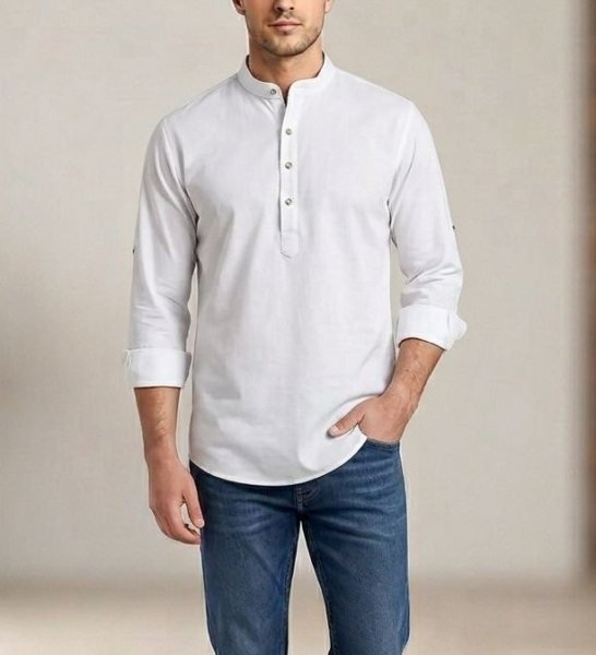 Sleek White Heavy Cotton Men's Ethnic Short Kurta for Festive Wear Mens Shirt