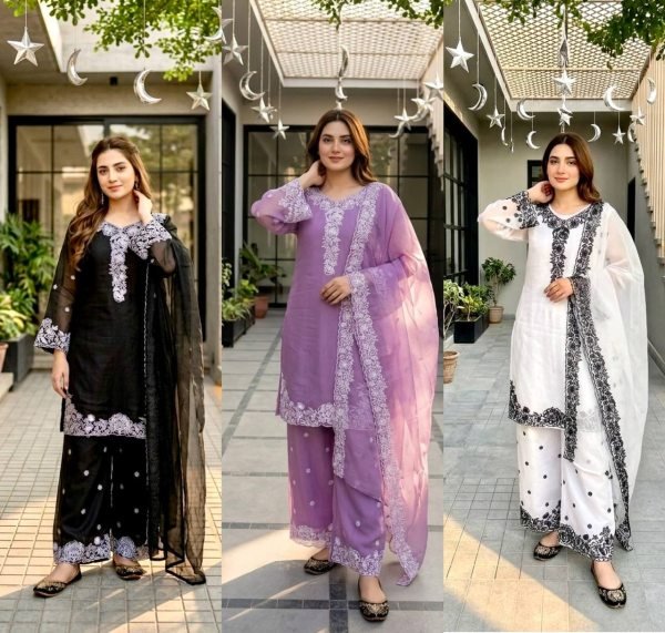 Sleek White Party Wear Palazzo Dress with Sequence Embroidery for Women Ready To Wear Collection
