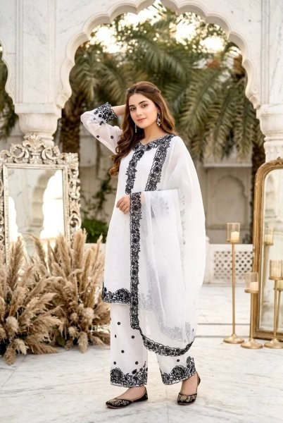 Sleek White Party Wear Palazzo Dress with Sequence Embroidery for Women Ready To Wear Collection