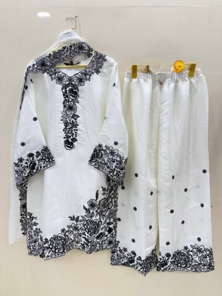 Sleek White Party Wear Palazzo Dress with Sequence Embroidery for Women Ready To Wear Collection