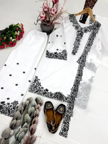 Sleek White Party Wear Palazzo Dress with Sequence Embroidery for Women Ready To Wear Collection