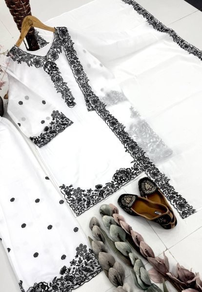 Sleek White Party Wear Palazzo Dress with Sequence Embroidery for Women Ready To Wear Collection
