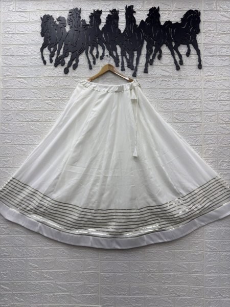 Sleek White Rayon Cotton Lehenga with Rich Traditional Work and Micro Crepe Inner  Lehenga