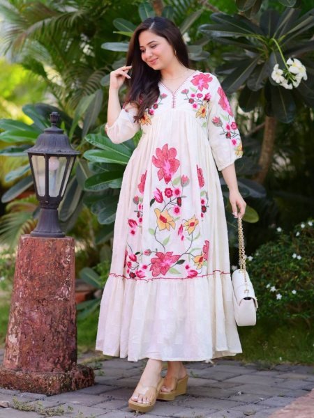 Sleek White Rayon Embroidered Kurti for Festive Wear at Manufacturer Rate Kurtis