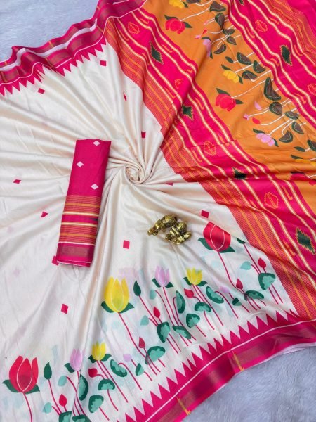 Sleek White Soft Mul Cotton Kalamkari Saree with Digital Printed Blouse Printed Cotton Sarees Wholesale
