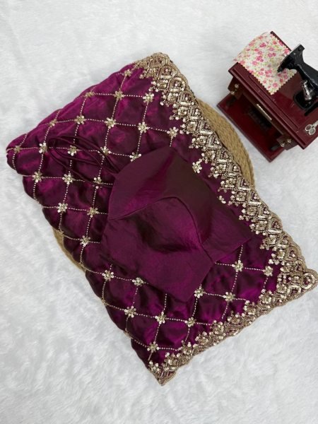 Sleek Wine Designer Fendy Silk Saree with Heavy Beads Embroidery For Festival Wear Silk Sarees Wholesale