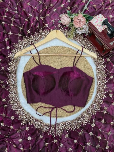 Sleek Wine Designer Fendy Silk Saree with Heavy Beads Embroidery For Festival Wear Silk Sarees Wholesale