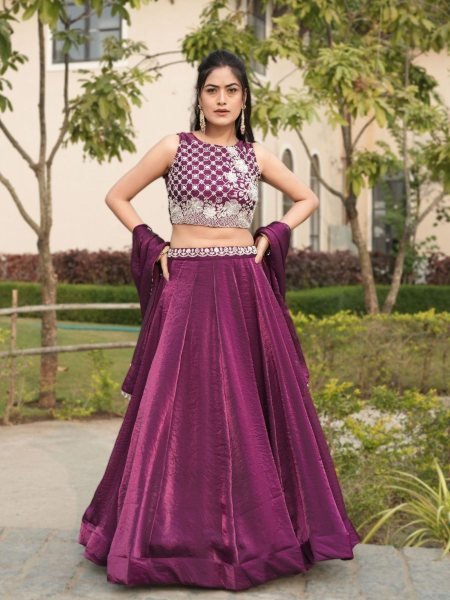 Sleek Wine Fendy Silk Lehenga Choli with White Beads Work for Wedding Wear  Lehenga