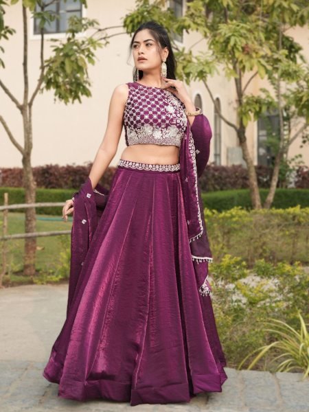 Sleek Wine Fendy Silk Lehenga Choli with White Beads Work for Wedding Wear Designer Lehenga Choli