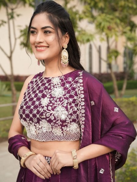 Sleek Wine Fendy Silk Lehenga Choli with White Beads Work for Wedding Wear Designer Lehenga Choli