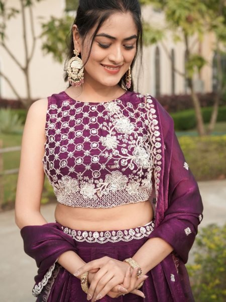 Sleek Wine Fendy Silk Lehenga Choli with White Beads Work for Wedding Wear Designer Lehenga Choli