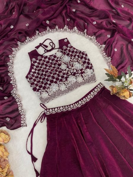 Sleek Wine Fendy Silk Lehenga Choli with White Beads Work for Wedding Wear Designer Lehenga Choli