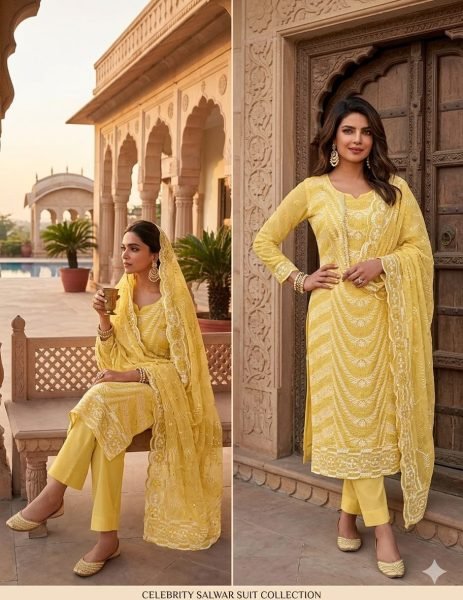 Sleek Yellow  Georgette Top Bottom Dupatta Set with Siffly Work at Wholesale Rate Color Set Matching Dress Material Wholesale