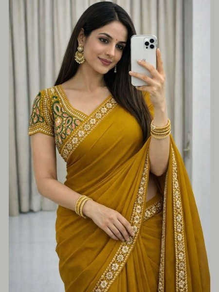 Sleek Yellow Sequins Work Saree in Rangoli Silk for Festive Occasions Sarees 
