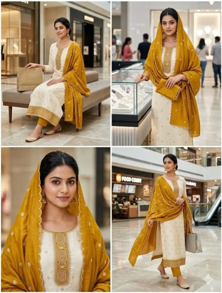 Sleek Yellow Vichitra Silk Suit Set with Embroidery Work and Indian Santoon Bottom Color Set Matching Dress Material Wholesale