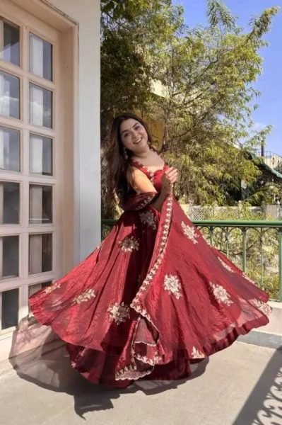 Sleeveless Maroon Silk Anarkali Gown with Sequence Embroidery Ready To Wear Collection