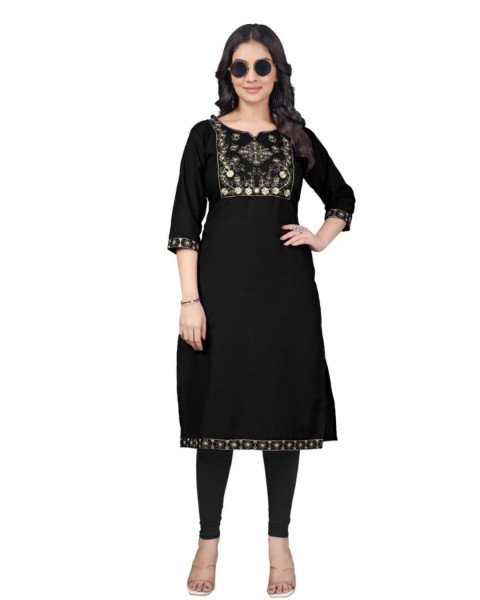 Smart Black Casual Tesla Cotton Embroidered Kurti for Office Wear Embroidery Kurtis 
