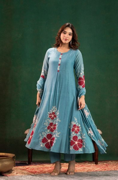 Smart casual  Chanderi Silk Kurti Set with Pant   Dupatta for Daily Wear Collection Anarkali Kurtis 