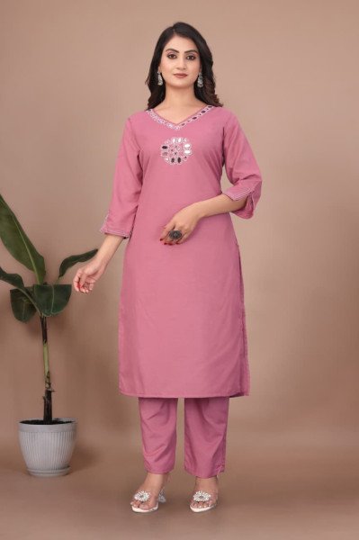 Smart-casual Pink Ready to Wear Slub Cotton Kurti With Pocket Pant for wholesalers  Straight Cut Long Kurtis