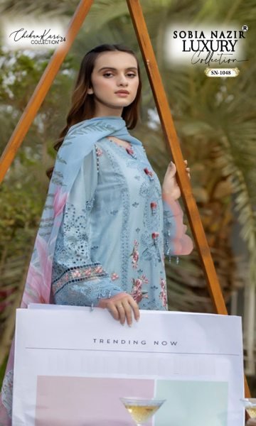 Sobia Nazir Lawn Cotton Chikankari Suit With Pearl Work Wholesale Rate Pakistani Suits Wholesale