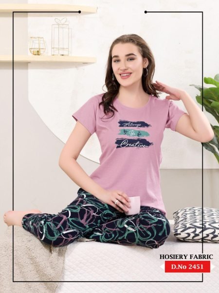 Soft Cotton Nightwear Set for Ladies Half Sleeve T Shirt with Pajama Combo Night Suit Wholesale