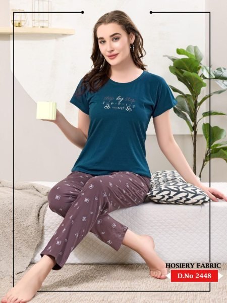 Soft Cotton Nightwear Set for Ladies Half Sleeve T Shirt with Pajama Combo Night Suit Wholesale