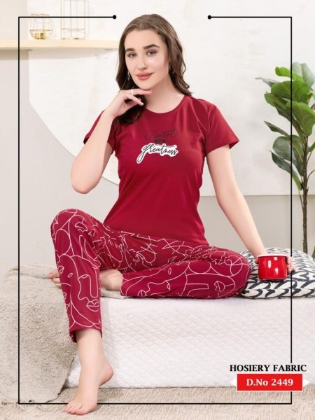 Soft Cotton Nightwear Set for Ladies Half Sleeve T Shirt with Pajama Combo Night Suit Wholesale