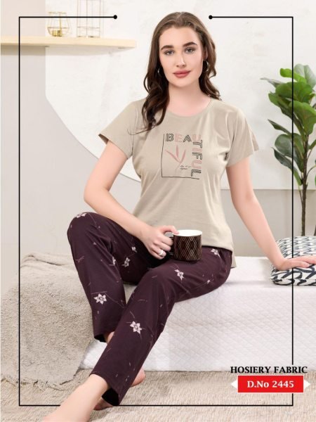 Soft Cotton Nightwear Set for Ladies Half Sleeve T Shirt with Pajama Combo Night Suit Wholesale