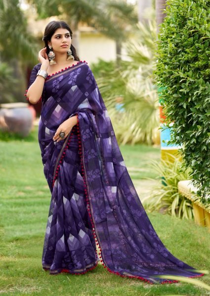 Soft Cotton Saree with Pom Pom Border Summer Collection at Wholesale Price